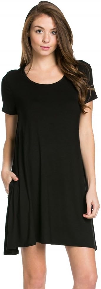My Space Clothing Women's Side Pocket Knit Jersey Swing Dress - Made in USA (Small, Black)