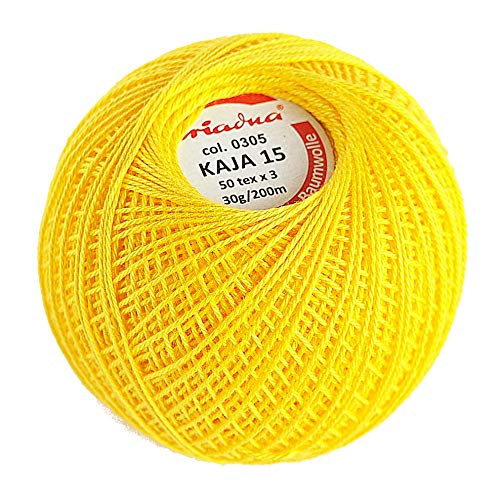 Cotton Crochet Yarn Double Mercerized Thread 220yd/200m Ball 1.05oz/30g Knitting Tatting Emroidery Size 15 Dark Yellow (0305)