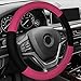 FH Group Universal Fit Modernistic and Seat Belt Pads Combo Set Steering Wheel Cover Fits Most Cars, SUVs Pink