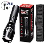Aukelly LED Flashlights High Lumens Tactical Flashlight Rechargeable,Handheld,Zoomable,USB Flashlight Waterproof,Ideal for Camping,Hiking,Emergency,18650 Battery Included,with Holster
