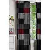Modern Digital Blocks Window Panel Pair Gray Red Black (1, 52x84)