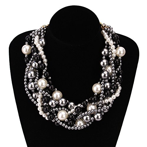 MeliMe Womens Imitation Pearl Twisty Chunky Bib Necklace Chokers for Wedding Party (Grey)