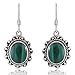 925 Oxidized Sterling Silver Malachite Gemstone Oval Rope Edge Vintage Dangle Earrings 1.4