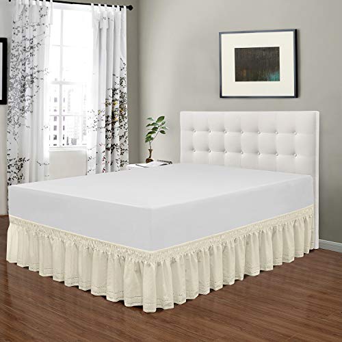 QSY Home Wrap Around Elastic Eyelet Bed Skirts 14 1/2 Inches Drop Dust