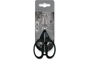 TONIC STUDIOS Tim Holtz Small Scissors - 5 Inch Mini Snips with Micro Serrated Blade - Craft Tool for Cutting Paper, Fabric, and Sewing - Titanium with Black Comfort Grip Handles