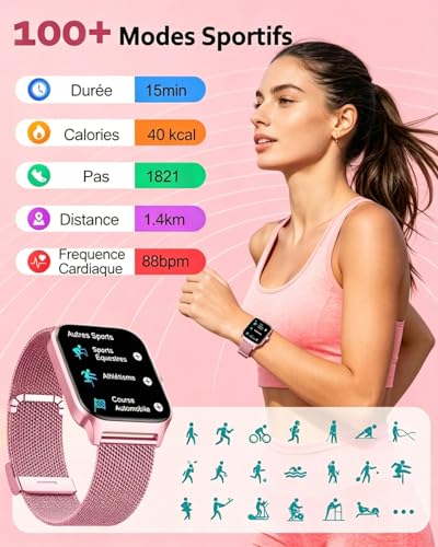 Popglory Smart Watch for Samsung Apple Android Phone, 1.85 Inch Smartwatch for Men and Women with Bluetooth Call, Blood Pressure Monitor, Heart Rate, SpO2, Stress, Sleep, Pedometer, 100+ Sports, Gift