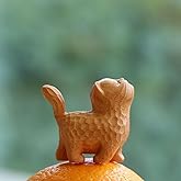 HLbshi Hand Carved Wooden cat Figurine Animal Carving Statue Office Desk Study Home Decor 2'' (Walking Cat)