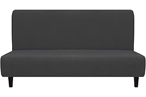 Easy-Going Fleece Stretch Sofa Slipcover Spandex Anti-Slip Soft Couch Sofa Cover, Armless Washable Furniture Protector with Elastic Bottom for Kids, Pets(Futon, Dark Gray)