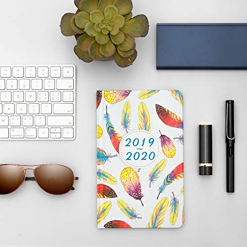 Cabbrix 2019-2020 Planner Academic Year Daily Weekly & Monthly Calendar Planner, Hardcover, Feather Pattern (5.5"x 8")