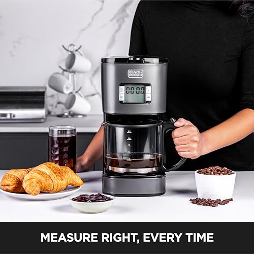 BLACK+DECKER Premium 12 Cup Stainless Steel Coffee Maker – Programmable Timer, 12 Cup Markings, LCD Display with Digital Controls, 1.5L Glass Carafe, Drip-Stop, Dishwasher Safe | SSCM125-B5