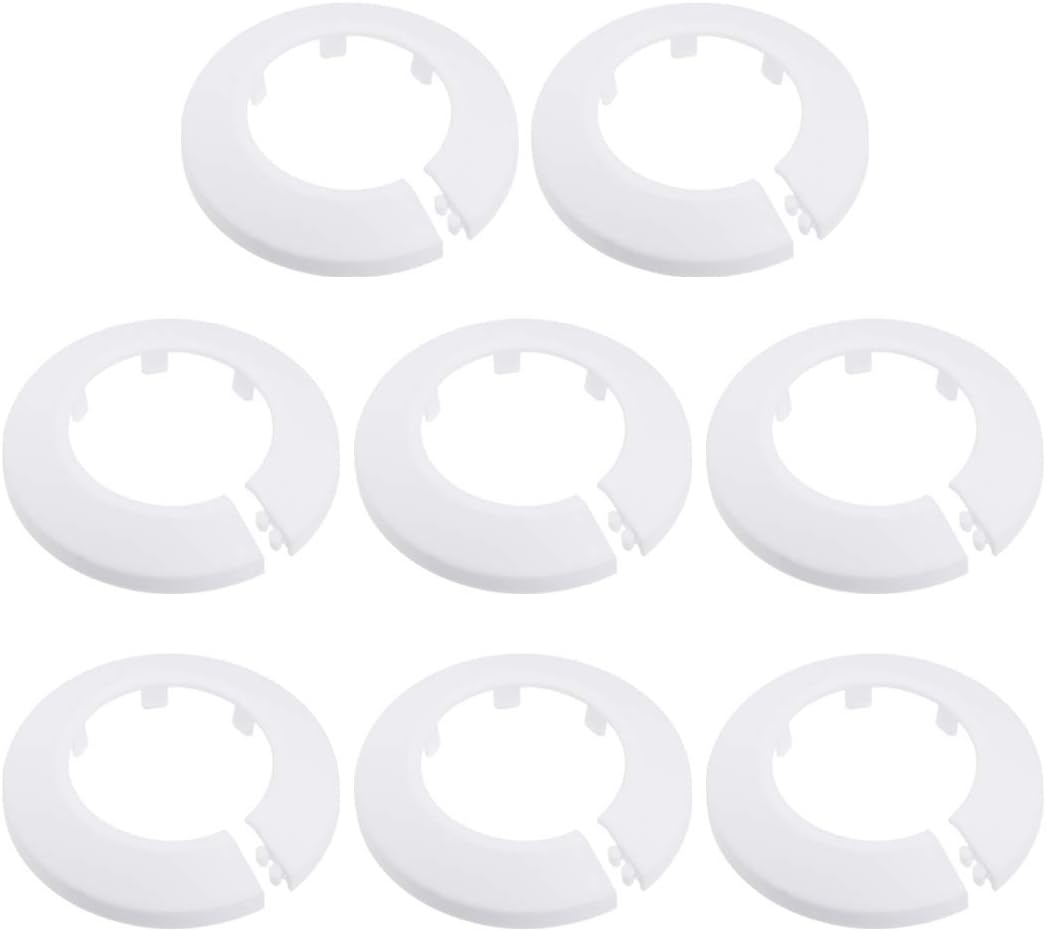 sourcing map 50mm Pipe Cover Decoration PP Plastic Water Pipe Escutcheon White 8pcs, 51.5 mm