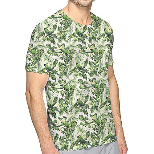 Jinguizi Mens t Shirt Green,Palm Leaves Breadfruits HD Print t Shirt L