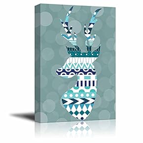 Teal Deer Silhouette with zentagle Patterns on a Teal Colored Bokeh Background - Canvas Art Home Art - 12x18 inches