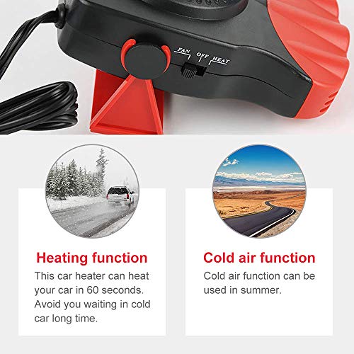 Car Heater - Portable Car Defrost Defogger 12V 150W Auto Electronic Heater Fan Fast, 2 in 1 Heating/Cooling Function 3-Outlet, Plug Adjustable Thermostat in Cigarette Lighter Heater