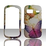 White Purple Butterfly Lg Xpression 2 (C410) 4g Cell Phone (At&t) Rubberized Snap on Hard Phone Case Cover Protector Accessory