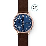 Skagen Connected Men's Hagen Stainless Steel and Leather Hybrid Smartwatch, Color: Rose Gold-Tone, Dark Brown (Model: SKT1103)