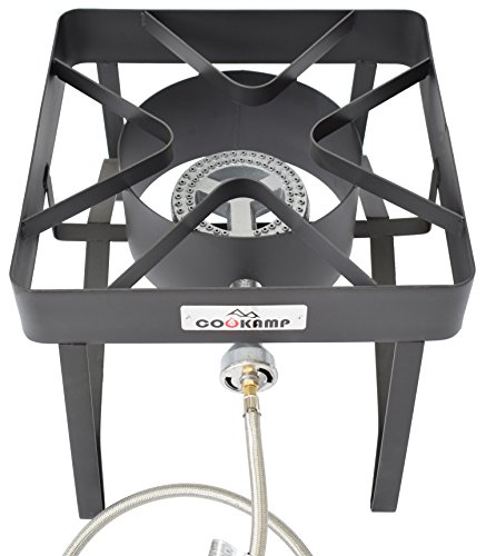 COOKAMP High Pressure 1-Burner Outdoor Propane Gas Cooker with 0-20 PSI Adjustable Regulator and Steel Braided Hose [ 2018 New Model ] SA1100