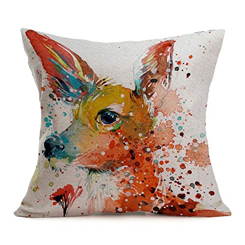 Asamour Watercolor Animal Style Throw Pillow Covers Deer Pattern Cotton Linen Cushion Case Square Home Sofa Decorative Pillowcase 18inches (Deer)