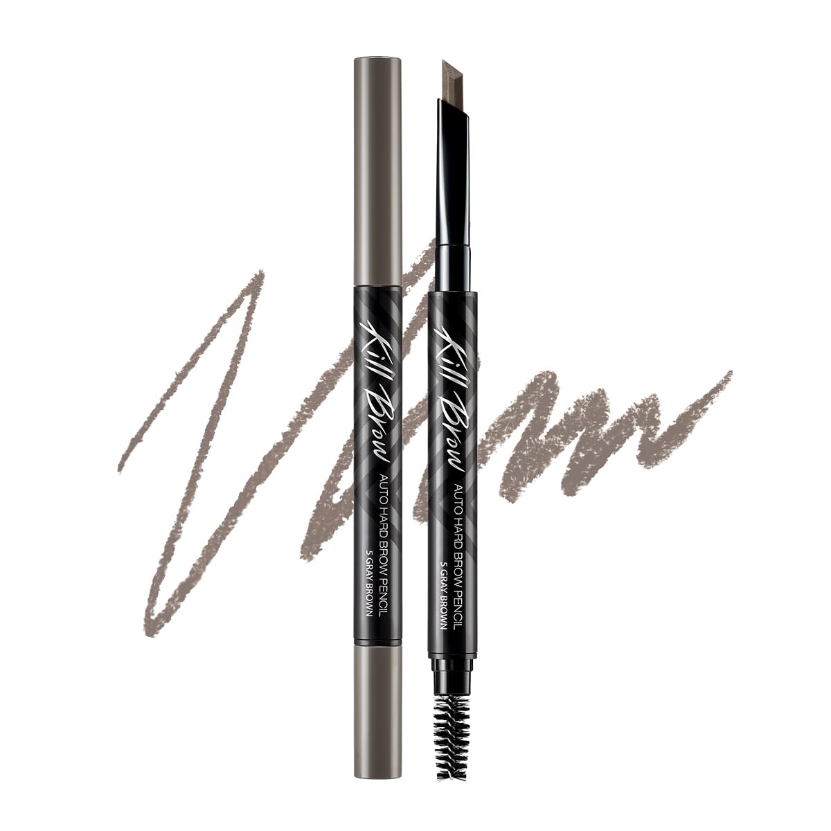 Clio Kill Brow Auto Hard Brow Pencil - 4.5mm Hexagon Tip, Long Lasting, Soft and Natural - Gray Brown