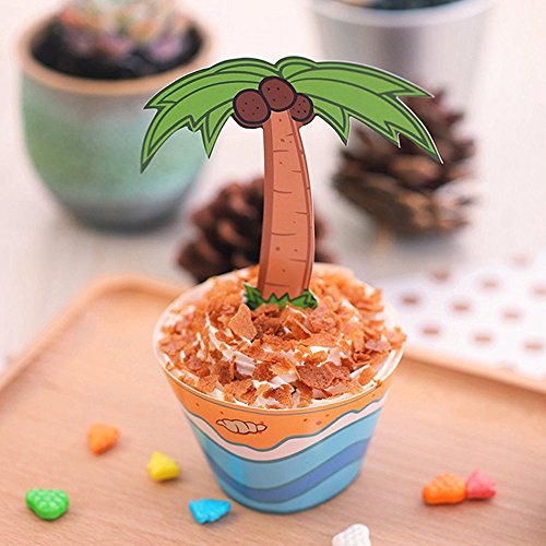 Ehdching Pack of 24 Flamingo Pineapple Palm Party Supplies Cupcakes Toppers Wrappers Food Picks Party Cocktail Tropical Cupcake Picks Decoration