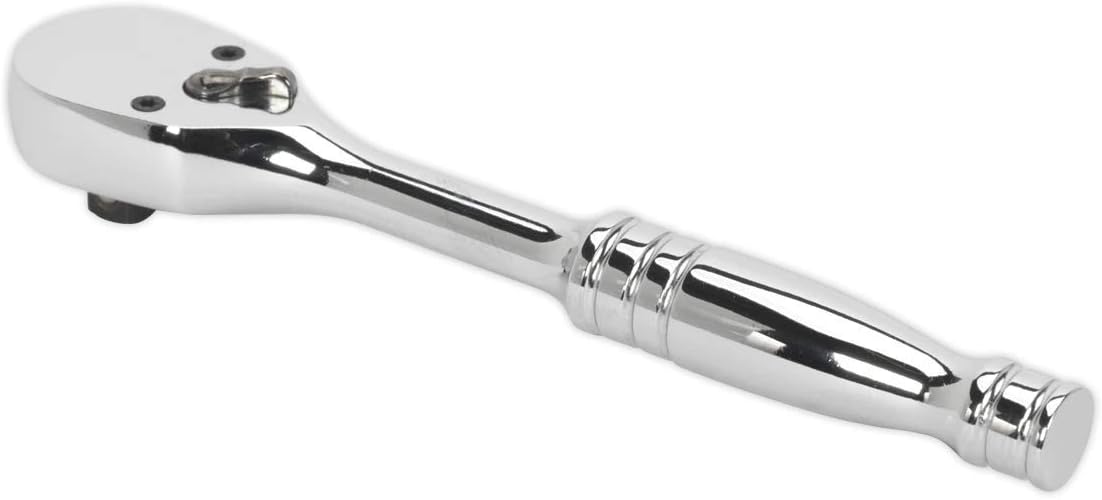 Sealey Ak660Df Ratchet Wrench 1/4In Sq Drive Dust-Free Pear-Head Flip Reverse, White, 125mm