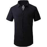 Alex Vando Mens Button Down Shirts Wrinkle Free 4-Way Stretch Short Sleeve Business Casual Shirt