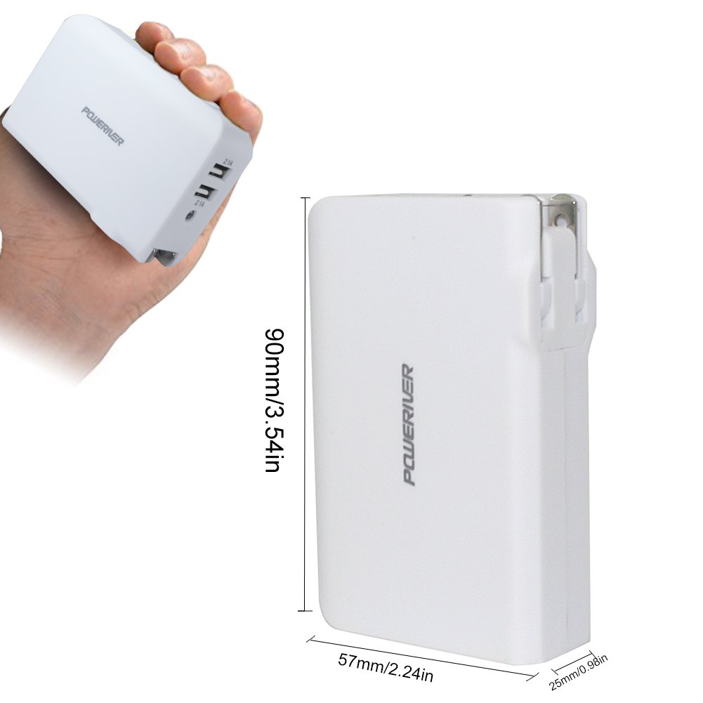 Wall Charger Power Bank, Poweriver Battery Portable Charger, 2-in-1 5000mAh with Foldable AC Plug for iPhone, iPad, Android, Tablets, Samsung Galaxy and More-White