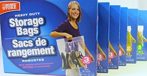 Heavy Duty Household Hardware Space Saver Storage Bags with Zip-Lock and Carry Handle (6 Boxes, 15 Bags)