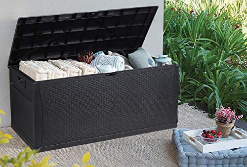 image for Superday Patio Deck Box Outdoor Storage Decorative Wicker Pattern Gard