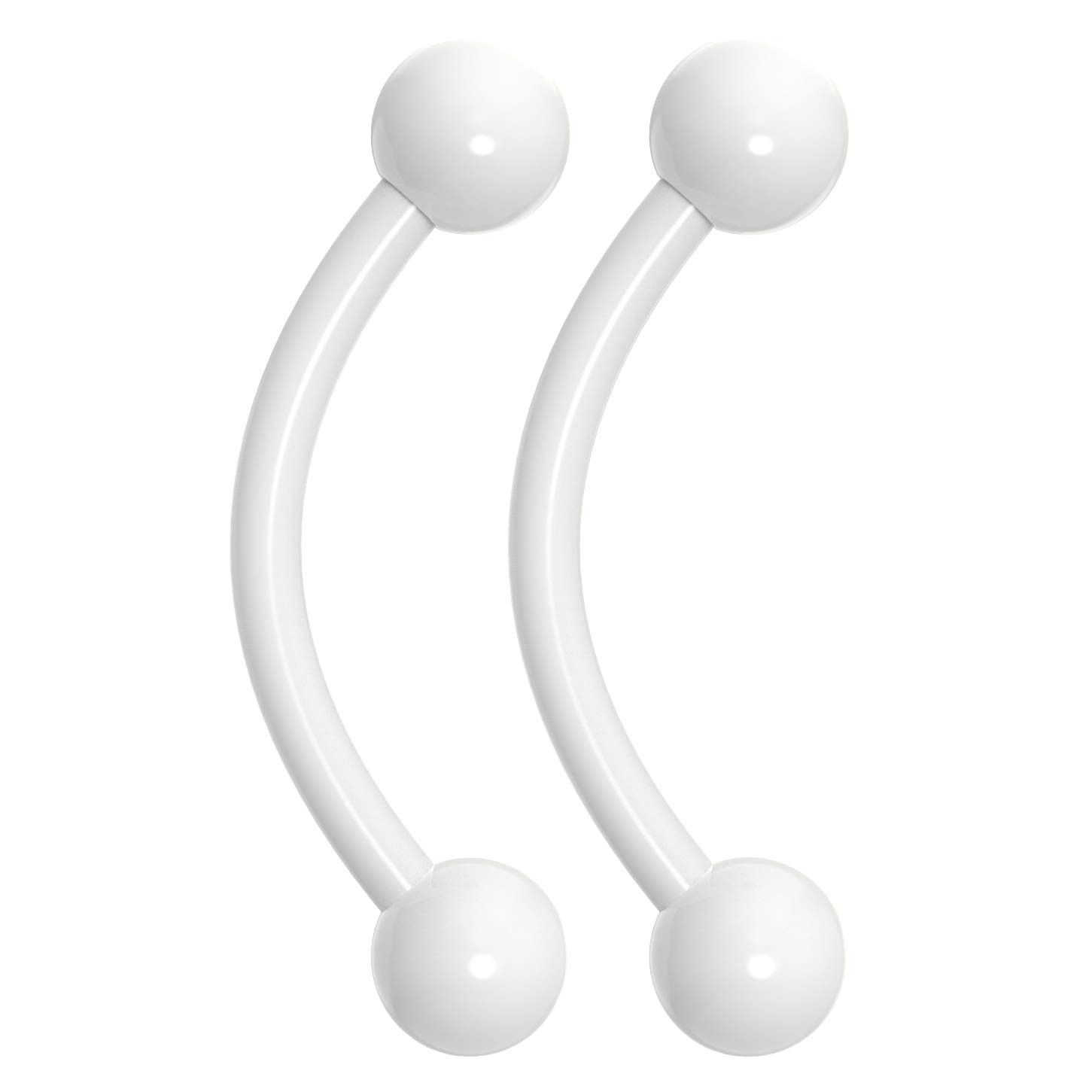 2pc 1.2mm 16g White Dental-Grade Acrylic Banana J-Curve Barbell 3mm Ball Eyebrow Navel Bar Banana Bar Lip Tragus Ring Piercing Jewellery - 10mm