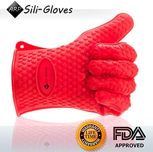 Silicon Gloves ♦ #1 to Protect your Hands when Handling Hot Items ♦ Perfect for Cooking, Grilling, Baking, Camping, Pickling, or Potholder ♦ Soft in your Hands but Built to Withstand Extremes Temperatures ♦ Can be used also to Hold Cold Items ♦ Raised Texture, Flexible, Light, Durable, Easy To Clean and Dishwasher Safe ♦ The Tiniest Burn can Sting for Days! ♦ This is a Must Have Accessory and One Size Fits Most ♦ Multi-Purpose Set of Two (one pair) Silicone Heat Resistant Cooking and BBQ Gloves ♦ ARP Sili-Gloves(TM) for Smart People!