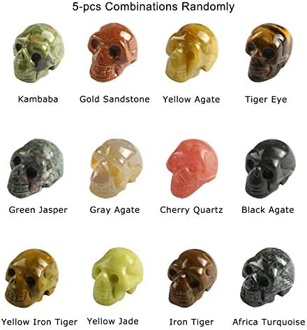 1.2" Natural Hand Carved Human Skull Jewelry Head Sculpture Gemstone Carving Skull (5pcs)