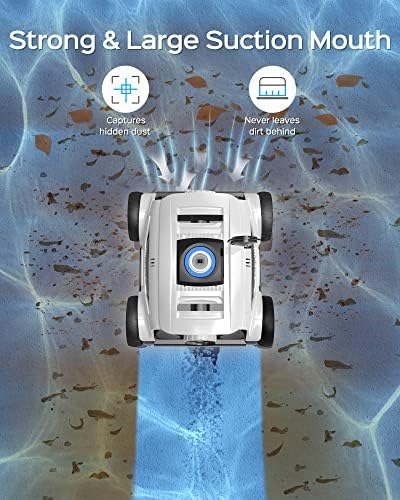 Poolroboter Akku für 130 Minuten Betrieb, Poolsauger mit Starke Leistung, Dual-Antriebsmotoren, Schneller Wasserablass, Pool Bodensauger für Aufstellpool/Außenpool bis zu 100m²