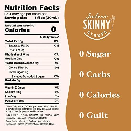 JORDAN’S SKINNY MIXES SUGAR FREE COFFEE SYRUP, VANILLA COFFEE FLAVORING SYRUP, ZERO CALORIE DRINK MIX, LATTES, BAKING, PROTEIN SHAKE OR COCKTAIL, DAIRY & GLUTEN FREE, KOSHER, 25.4 FL OZ, 2 PACK
