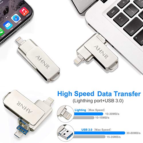 USB Flash Drives for iPhone 128GB [3-in-1] OTG Jump Drive, AHNR Thumb Drives External Micro USB Memory Storage Pen Drive, USB 3.0 Flash Memory Stick for iPhone, iPad, iOS, Android, PC(Silver) - Thumbnail 2