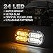 VKGAT 4pcs 24-LED Sync Feature Super Bright Truck Pickup Car Emergency Beacon Flash Strobe Light Warning Construction Strobe Light Waterproof Surface Mount (Amber/White)