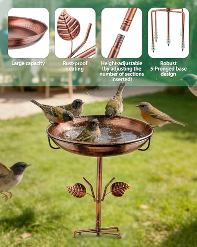 Prism Petal Metal Bird Bath for Outdoor, Durable 5 Clamp Base Feeder Bowl Bird Baths for Outdoor Garden