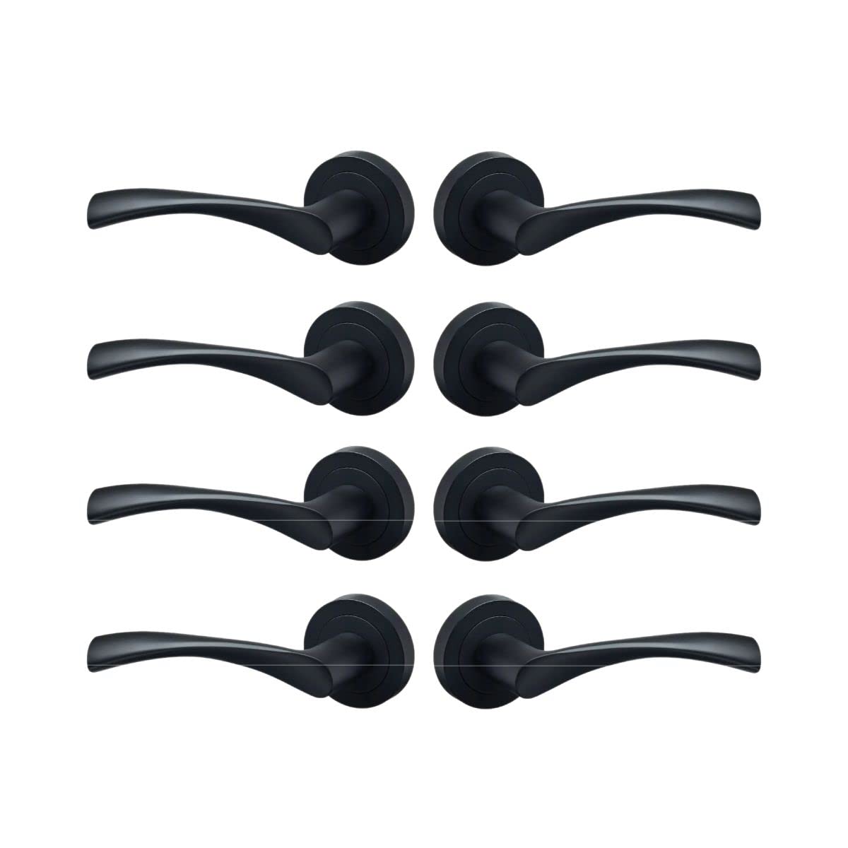 Designer Levers - Marvel Lever on Rose Door Handle - Contemporary Design - Matt Black - 4 Pairs - Fixings Included - Interior Use