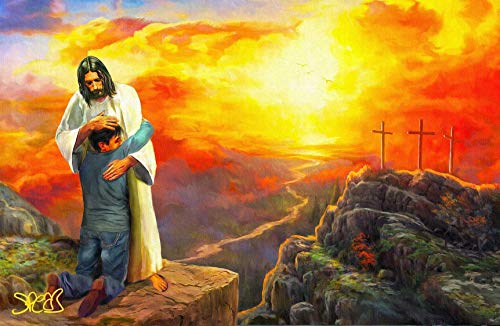 Artist Signed Jesus Christ Portray ‘Man Hugging Jesus’ 11×17 High-quality Artwork Print Poster Spiritual Artwork Christian Faith Art work by Mark Spears
