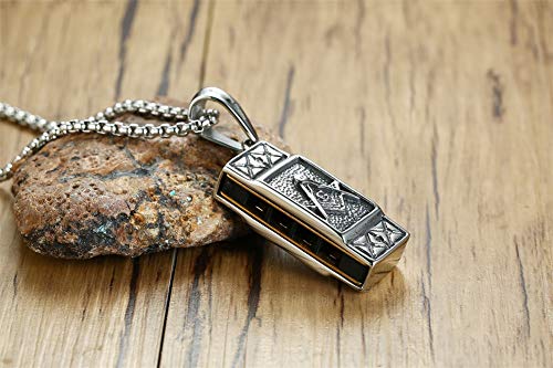 MPRAINBOW Stainless Steel Masonic Harmonica Vintage Musical Instrument Pendant Necklace,Harmonica can Blow - Thumbnail 3