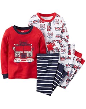 Carter's Baby Boys 4 Piece Snug Fit Cotton Pajamas (Fire Trucks)