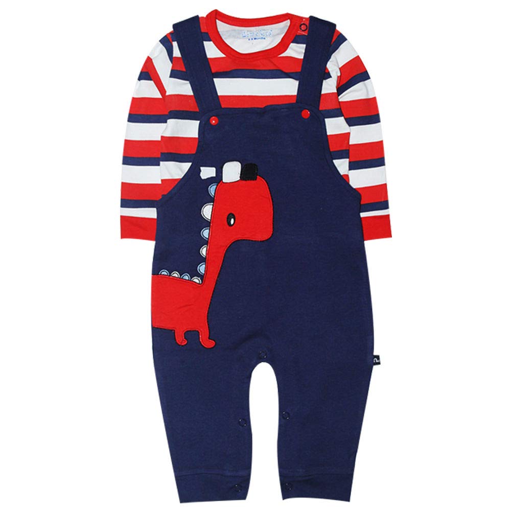 Buy Hopscotch Baby Boys Cotton Animal Applique Dungaree in Navy Color