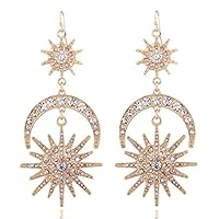 GUYUEXING Large Star Moon Sun Unicursal Hexagram Dangle Drop Earrings for Women (Gold)