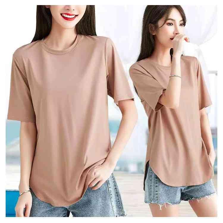 Generic Summer, Women's Short Sleeve, Cool to Touch, Top, 5/4 Sleeves, T-shirt, Spring/Summer, Yoga Wear, Long Length, Stretch, Water Absorbent, Quick Drying, Deodorizing, Body Cover, Loose, 20's, 30's, 40's,