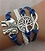 Vintage Style Blue and White Leather Rope Elephant Tree Branch Infinity Love Bracelet