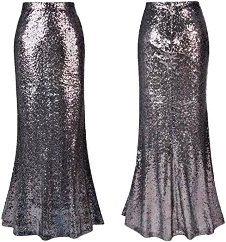 Great Costumes Women's Sexy Maxi Sequins Skirts Party Prom Mermaid Long Skirts (Black, M)