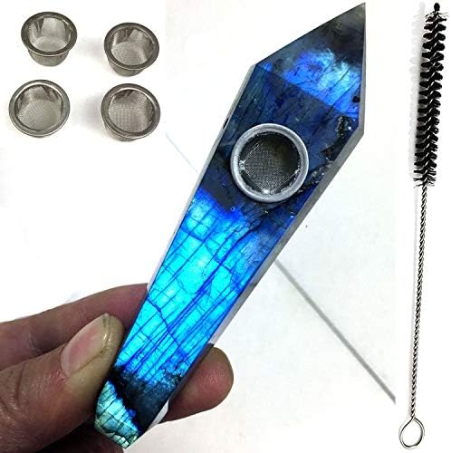 Natural Flashy Labradorite Tube with carb and 5pcs Screen Filters and 1 Brush