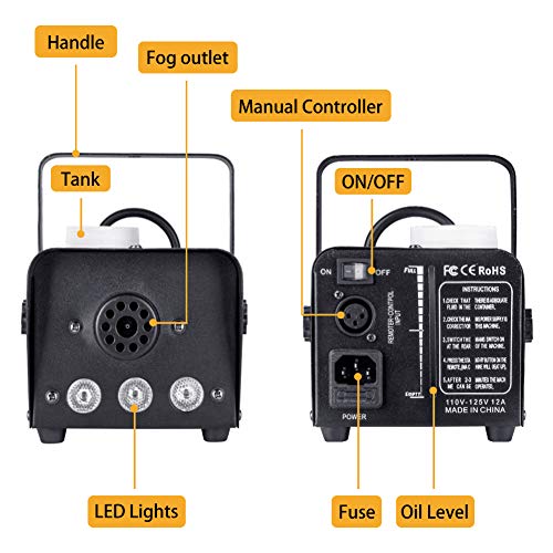 Fog Machine,GECKO Smoke Machine hood portable LED light with wired and wireless remote control, fast heating, suitable for parties, Christmas, Halloween and wedding - Thumbnail 2