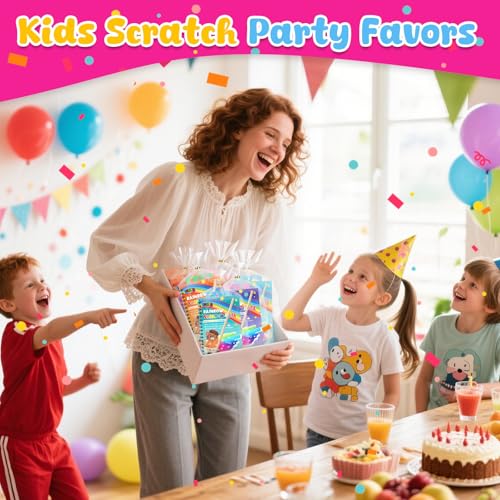 LovesTown Scratch Art Party Favors for Kids, 24 Pack Rainbow Scratch Notebook Craft School Supplies for Goodie Bags Stuffers Classroom Prizes Birthday Gift