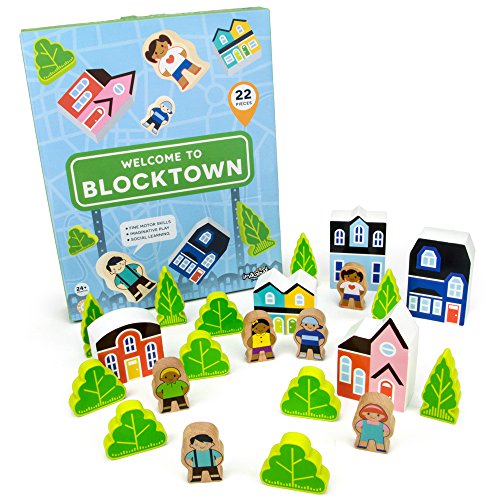 image for Blocktown Little Wooden People Play Set, 22 Pieces Including Character